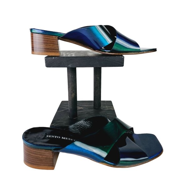 Vtg Sesto Meucci Ombre Blue Sandals Leather Criss Cross Slides Sz 6M - Picture 3 of 10